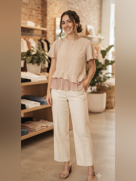 Zara Tops - Zara Blush Pink Short Sleeve Top Asymmetrical Ruffle Pleated Size L